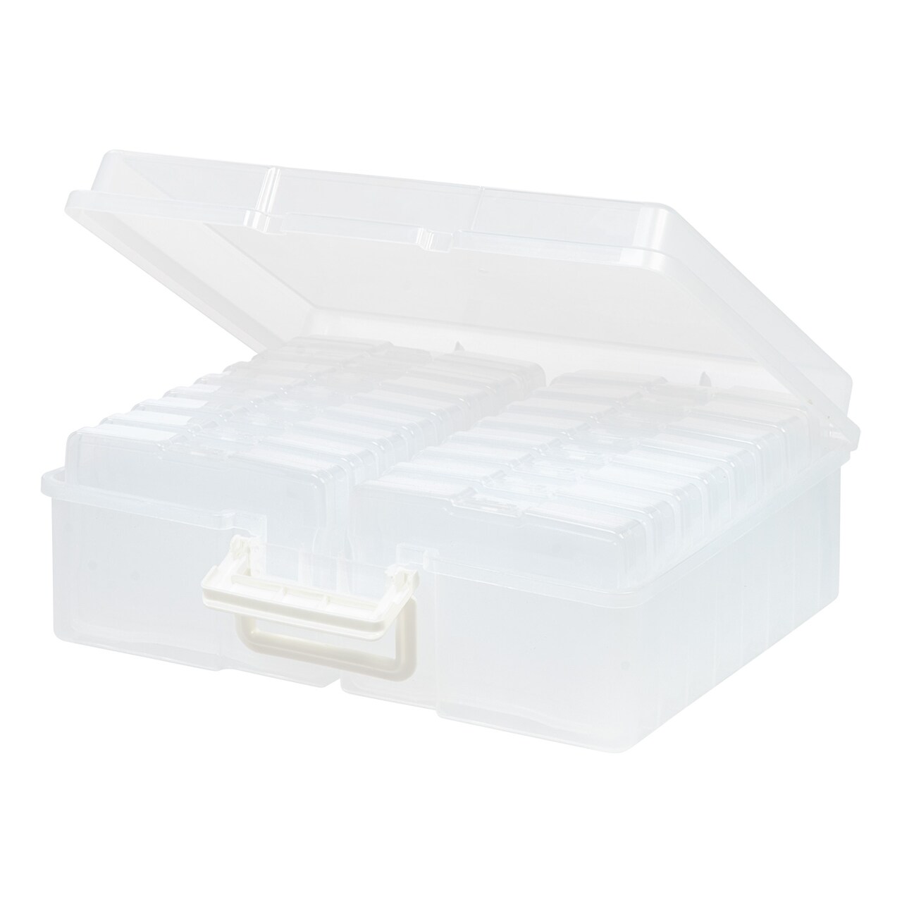 IRIS USA 4" x 6" Photo Storage Box with Handle and 16 cases, Craft Organizers and Storage Cases for Pictures, Clear